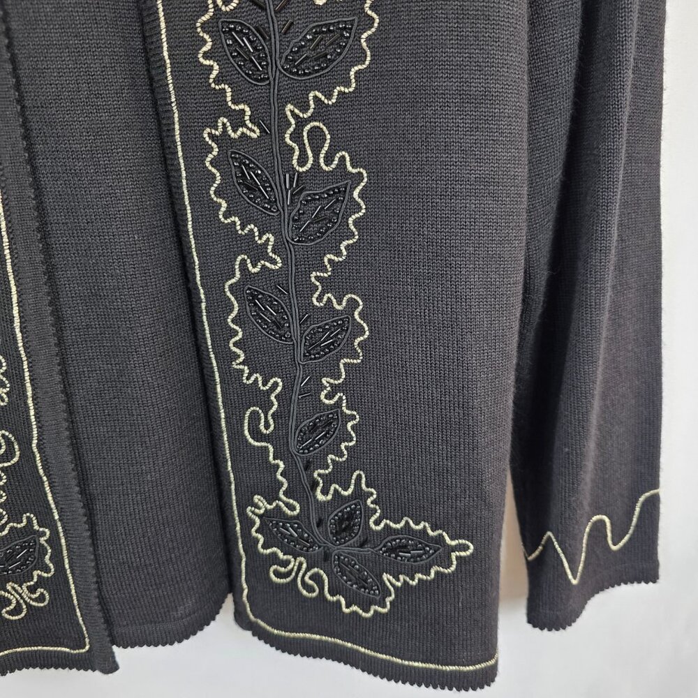 Alfred Dunner Black Wool Blend Cardigan Sweater & Shell Size Medium Embellished - Picture 7 of 13
